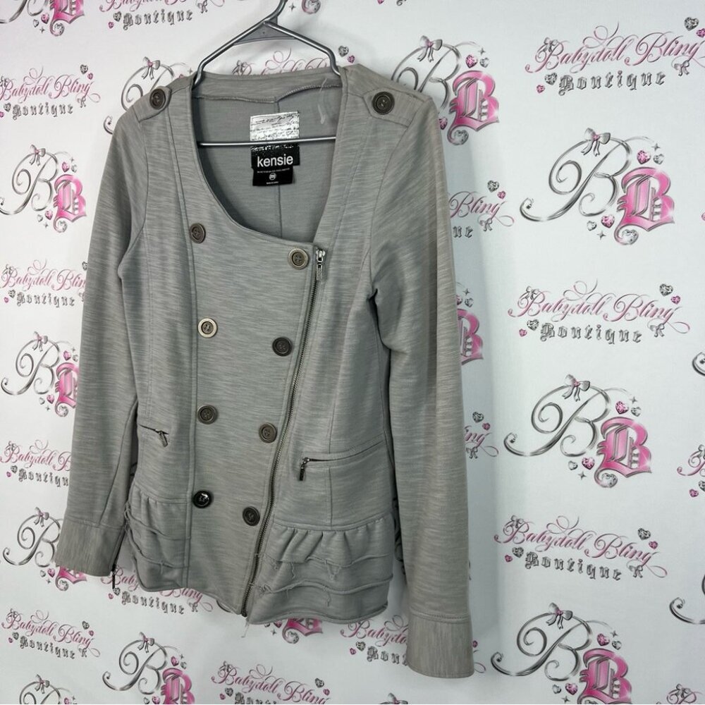 Kensie blazer buttons peplum grey Charcoal Double-Breasted Women's Blazer - Picture 4 of 12